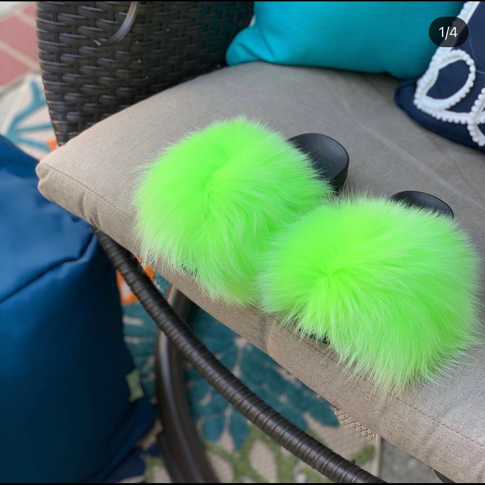 Lime Faux fur slides - multiple sizes available